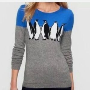 Talbots penguin sweater lambs wool blend blue grey Medium petite